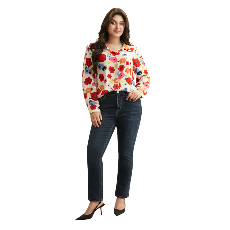 Floral Contrast Collar Blouse - Image 3