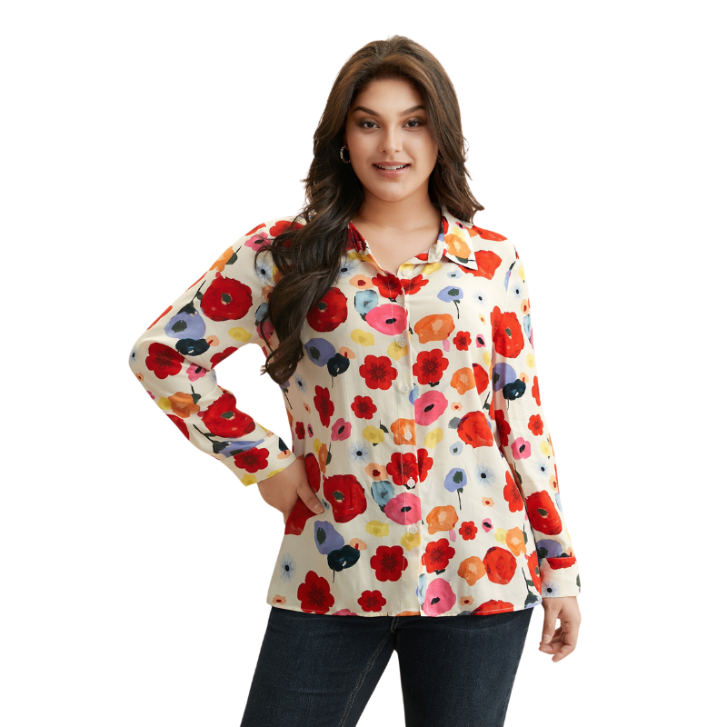 Floral Contrast Collar Blouse