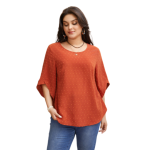 Textured Blouse Round Neck and Bell Sleeves